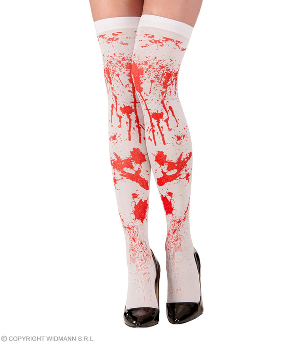 Blutige Overknees Kniestrümpfe | Weiß Rot - Halloween
