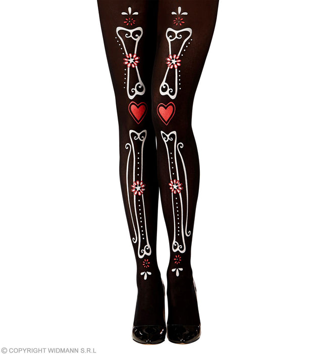 Dia de los Muertos Skelett Strumpfhose für Damen 50 DEN | Schwarz