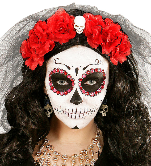 Day of the Dead Ohrringe "Totenkopf und Rose" | Schwarz Gold