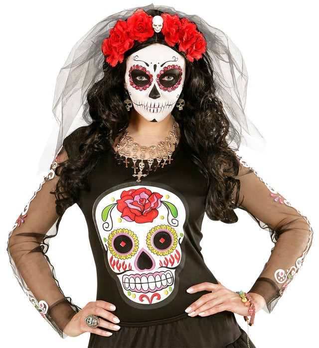 Day of the Dead Ohrringe "Totenkopf und Rose" | Schwarz Gold
