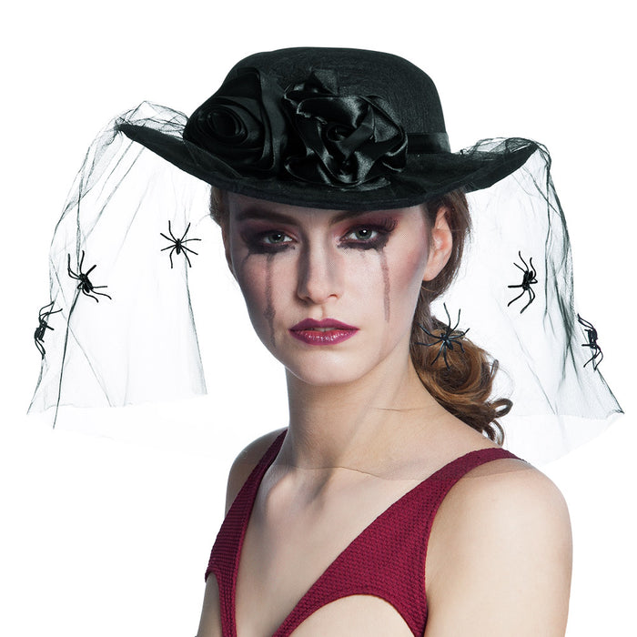 Hexenhut "Spider-Willow" mit Schleier | Schwarz