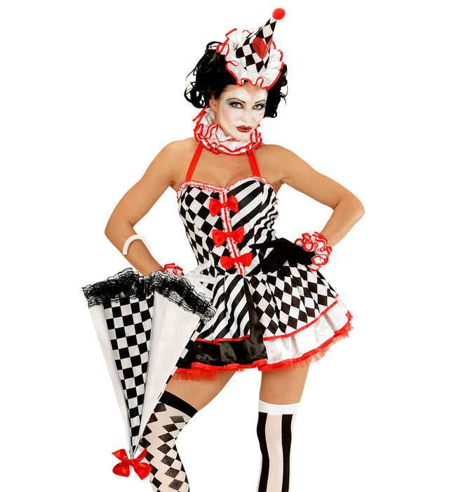 Schwarz Weißer Zirkusschirm - 77 cm | Kostüm Harlekin Pierrot