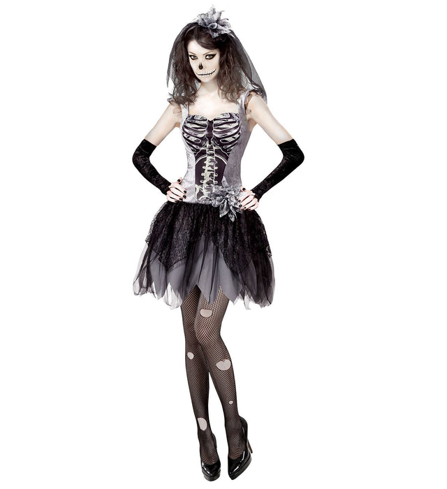 Skelett Geisterbraut Halloween Kostüm für Damen | Schwarz Weiß