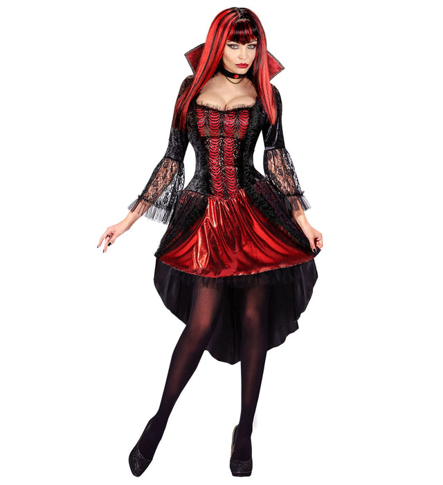 Vampir Kostüm "Dunja" für Damen - 2-tlg. Vokuhila Kleid | Rot Schwarz
