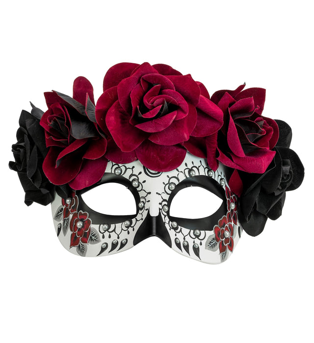 Dia de los Muertos Augenmaske mit Rosen | Schwarz Rot