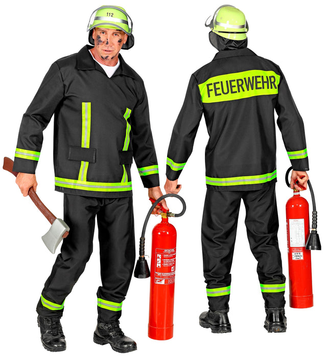 Feuerwehrmann Kostüm für Herren | Schwarz Gelb