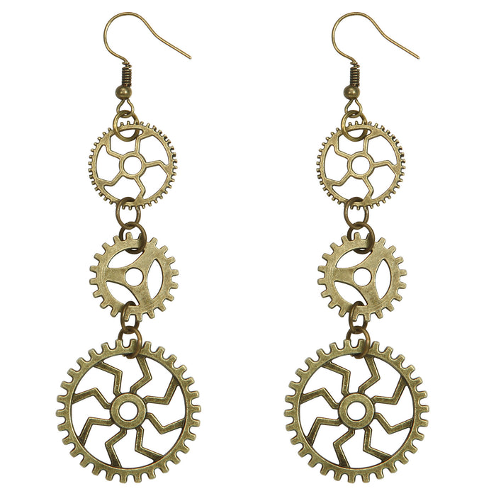 Steampunk Ohrringe Hänger mit Zahnrädern 09771 | Bronze