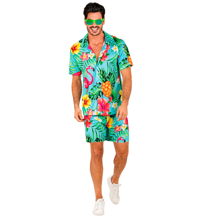 Hawaii Herren Kostüm "Summer Party" | Blau - Hemd und Shorts