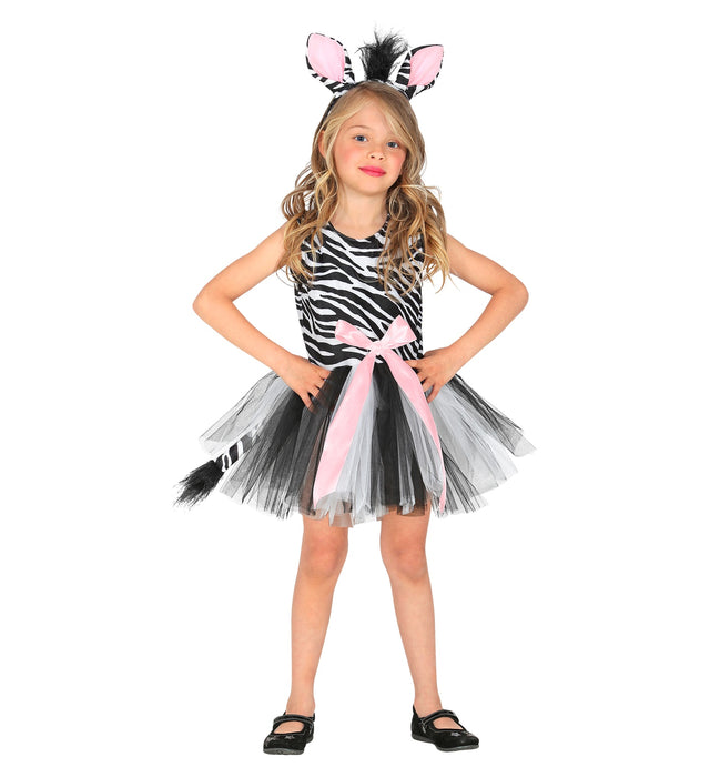 Zebra Kinderkostüm für Mädchen - Kleid und Haarreif | Tierkostüm Gr. 110