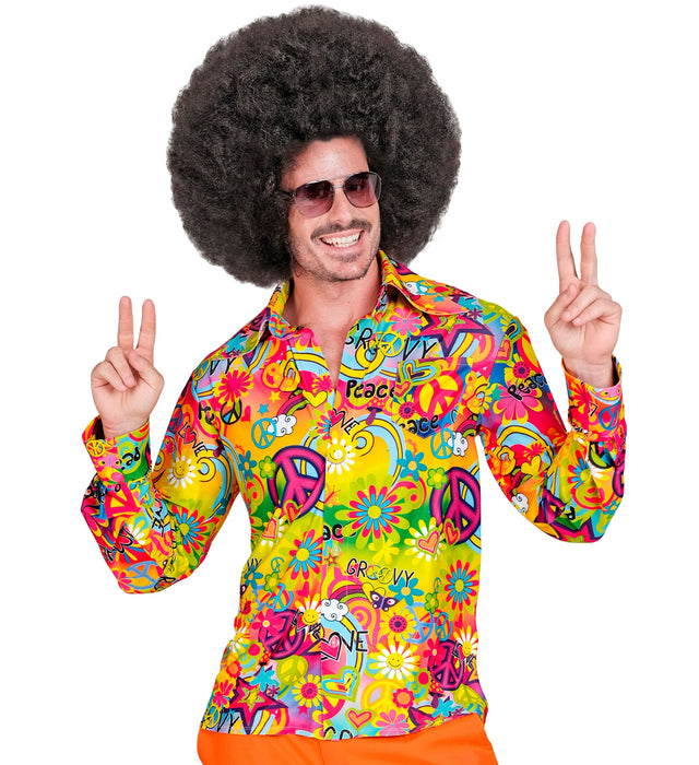 Retro Herren Hemd "Peace & Love" | Mehrfarbig - Kostüm 60er 70er Jahre