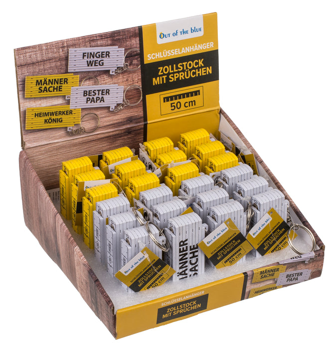 Metall Schlüsselanhänger Zollstock mit Sprüchen 2-farbig | 4-fach sortiert