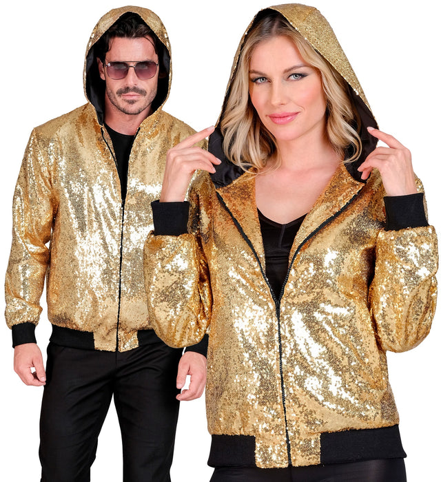 Pailletten Bomberjacke "Glitter" mit Kapuze | Gold