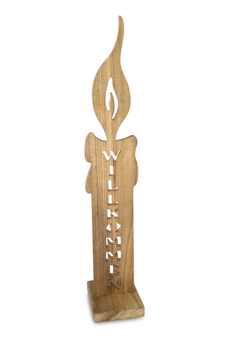 Deko-Kerze "Willkommen" aus Holz | Natur | 71×12 cm | Holzsäule  13154