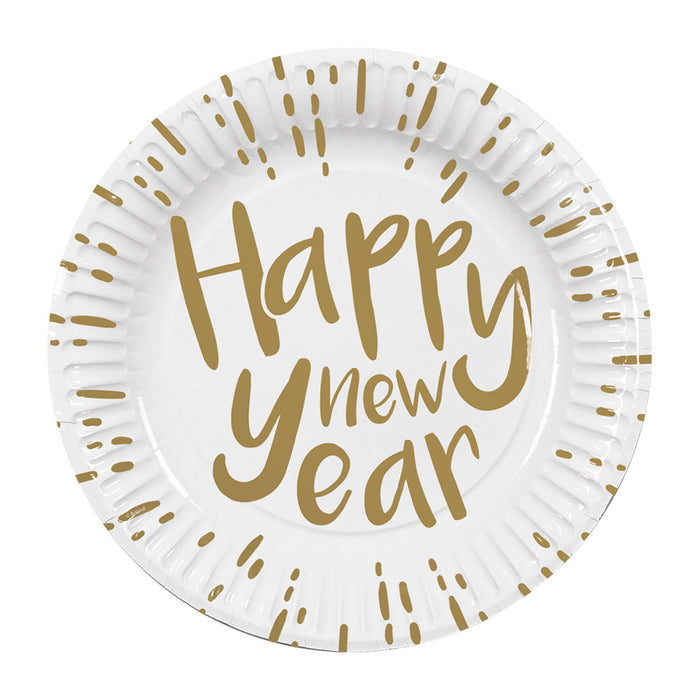 Silvester Papier Teller "Happy New Year" | 10 Stück Ø 23 cm