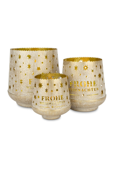 Lichter 3er Set Frohe Weihnachten | Beige Gold | Metall | Bis 16×16 cm | 13460