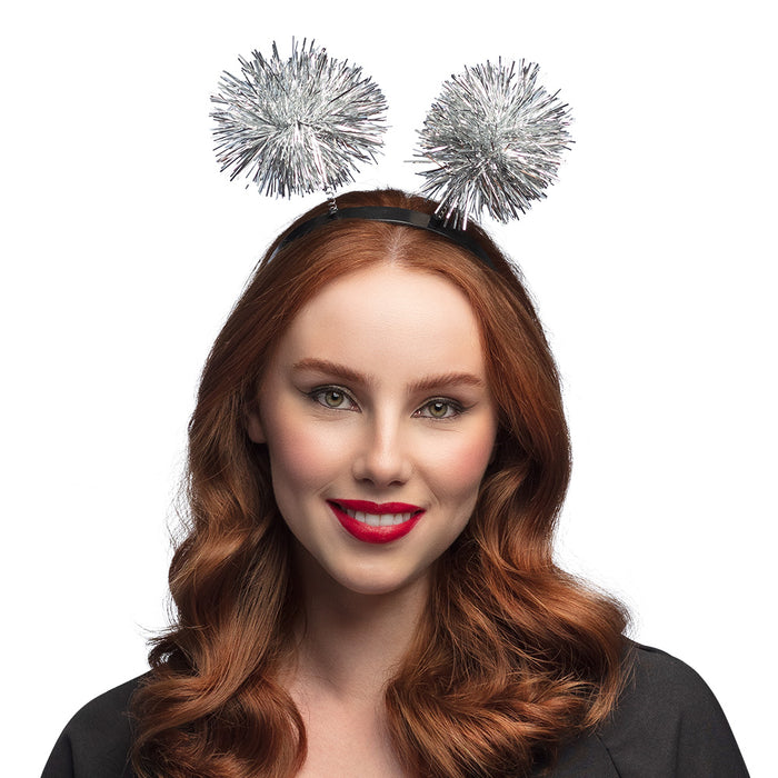 Glitzer Haarreif mit Pompons | Silber