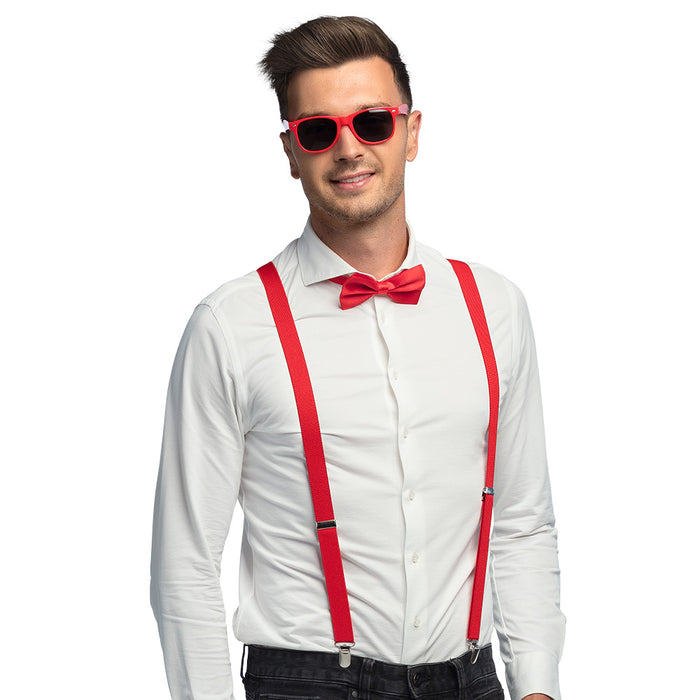 Partyset Hosenträger, Brille und Fliege | Rot