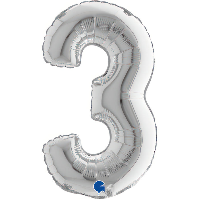 ABC Mini Zahlen Folienballon 14"/36cm | Silber #3
