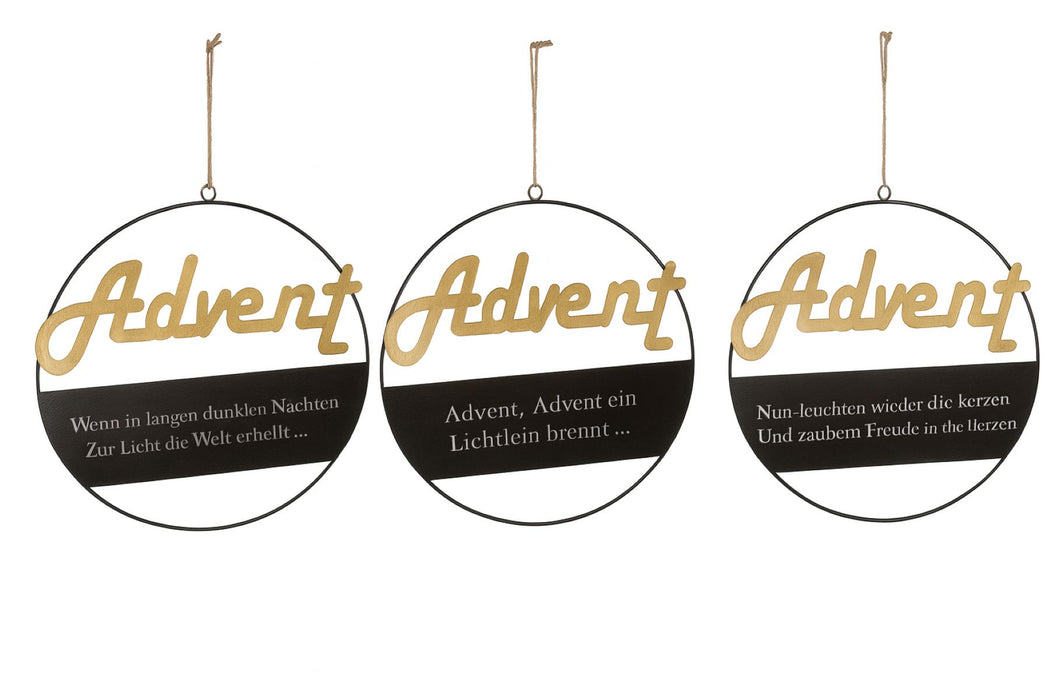 Dekoring Advent mit 3 Sprüchen sortiert | 35 cm | Schwarz Gold | 15573
