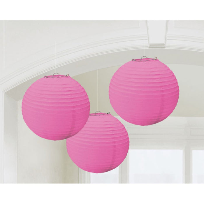 Papier Lampions Laternen 3 Stück | Dunkelrosa