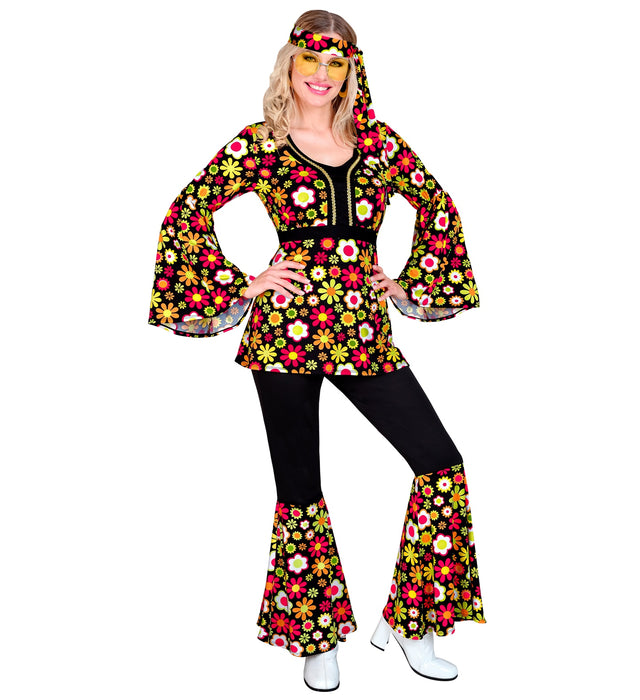 Hippie Kostüm "Flowers" für Damen | Anzug Mehrfarbig - 60er 70er Jahre