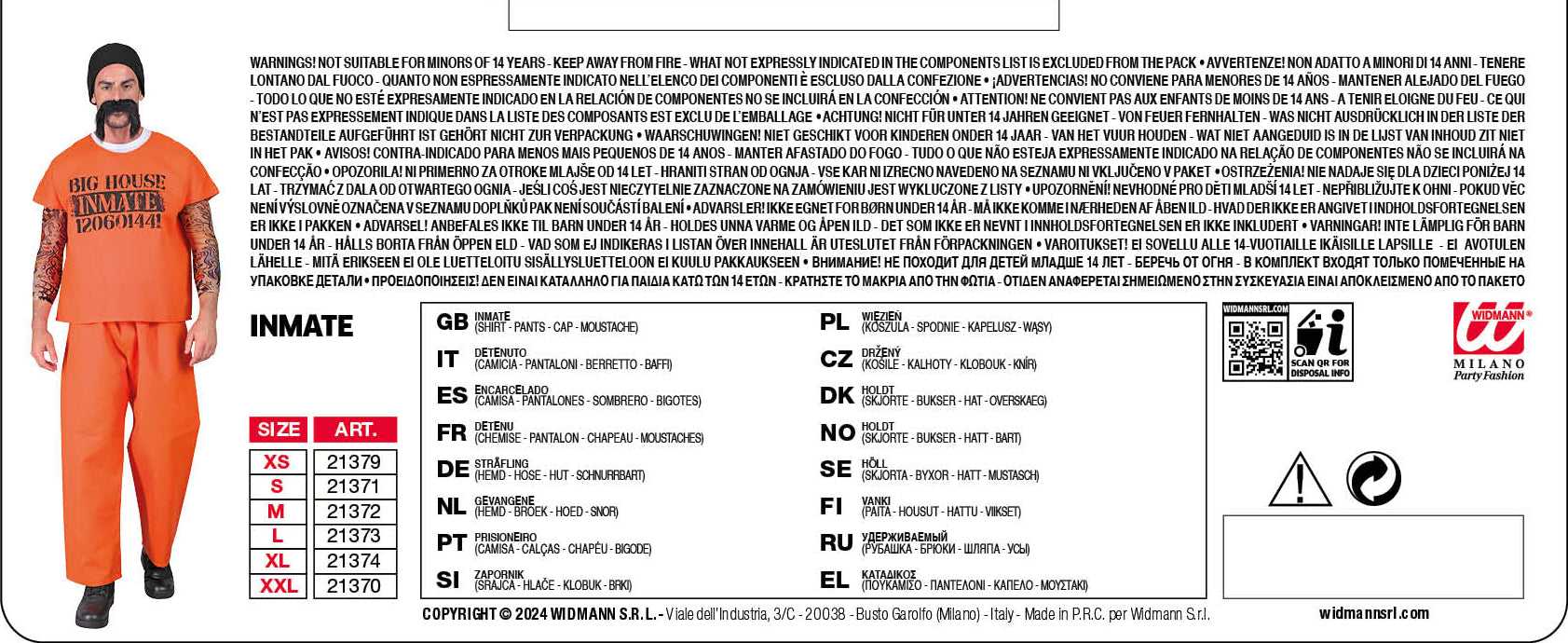Sträfling Kostüm für Herren | Kostüm mit Bart- Orange
