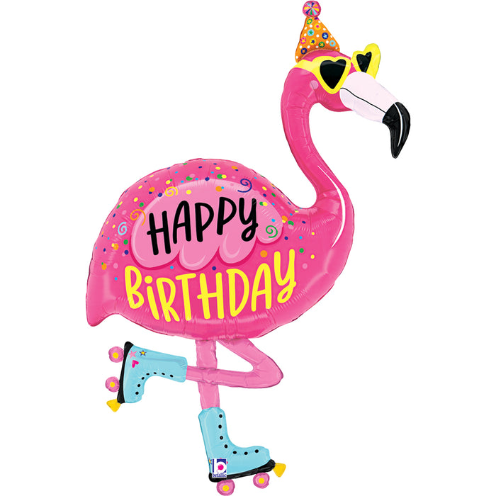 Shape Folienballon "Happy Birthday" Flamingo 107 cm