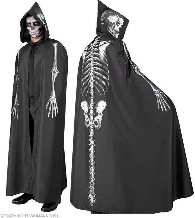 Skelett Umhang mit Kapuze für Erwachsene | Schwarz 150cm