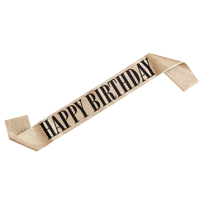 „Happy Birthday“ Schärpe | Gold Schwarz