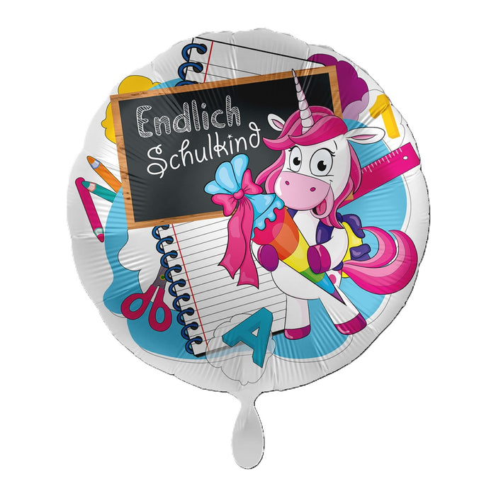 ABC18 Folienballon "Einhorn Endlich Schulkind" | Ø 43 cm