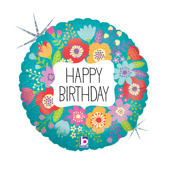 ABC18 Folienballon "Happy Birthday Wildblumen" Glitter | Ø 46 cm