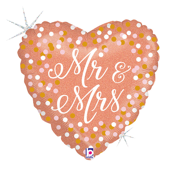ABC18 Folienballon "Mr. & Mrs." Holo/Glitter | Ø 46 cm Rosegold