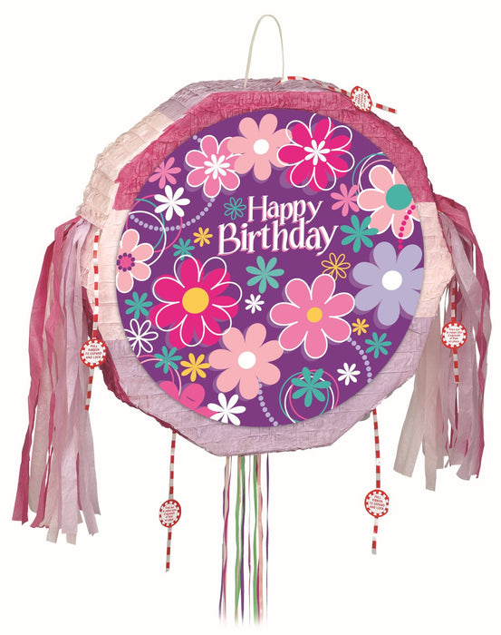 Pinata Happy Birthday Blumen mit Ziehbändchen | 46x46x10cm