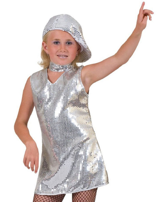 Disco Party Pailletten Kleid für Mädchen | Silber