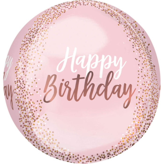 3D Orbz Folienballon "Happy Birthday Blush" | 38x40cm