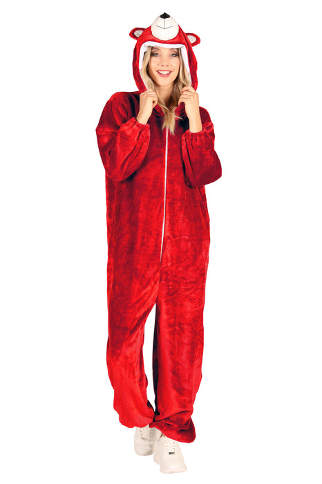 Bär "Candy" Erwachsenenkostüm | Neon Rot - Overall