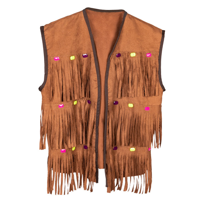 Kostüm Lady Weste Hippie Fransen Braun Gr.M/L