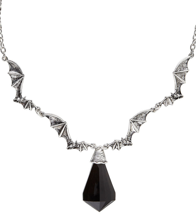 Halskette "Feldermaus mit schwarzem Juwel" | Silber Schwarz - Schmuck Vampir
