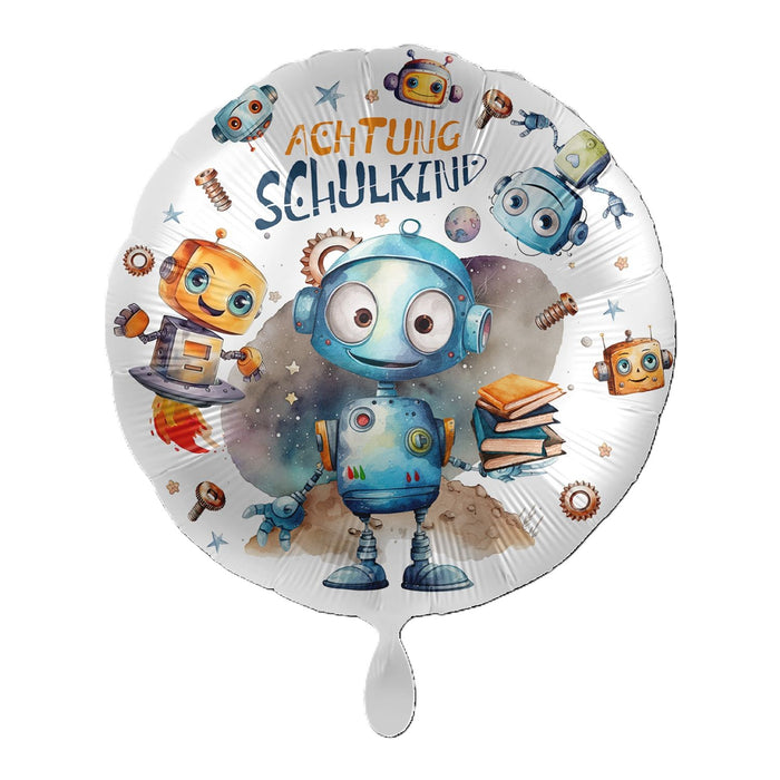 ABC18 Folienballon "Achtung Schulkind Roboter" | Ø 43 cm