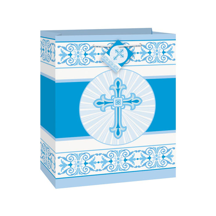 Geschenktüte Papier Kreuz 18x23cm Blau