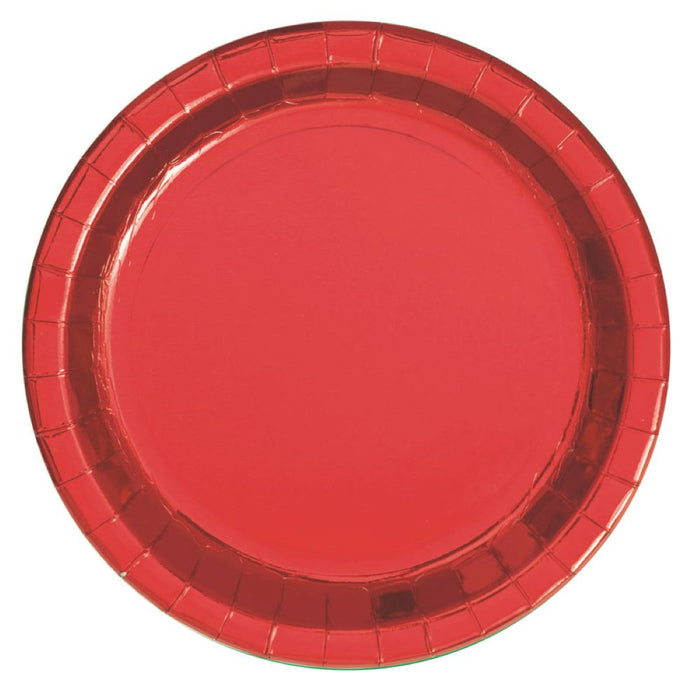 Pappteller Uni Metall Rund | Ø23cm/8Stk. - Rot