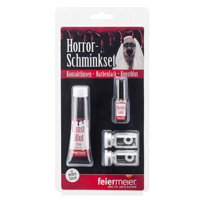 Make-up Set Horror Narbenfluid+Blut+Linsen weiß FM