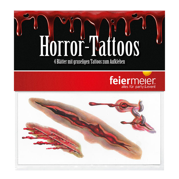 feiermeier Gruselige Horror-Tattoos mit Narben-Motiven 4 Bögen für realistische Halloween