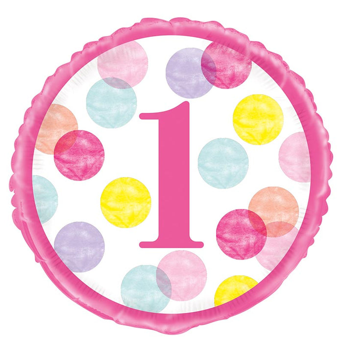 ABC18 Folienballon "1st Birthday" Dots | Ø 45 cm Pink