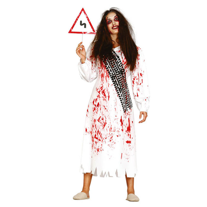 Kostüm Lady Zombi Unfall (Kleid, Schild) Gr.38/40