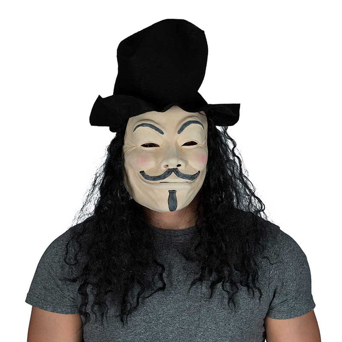 Maske mit Haaren Guy Fawkes zwei Zöpfe mit Hut