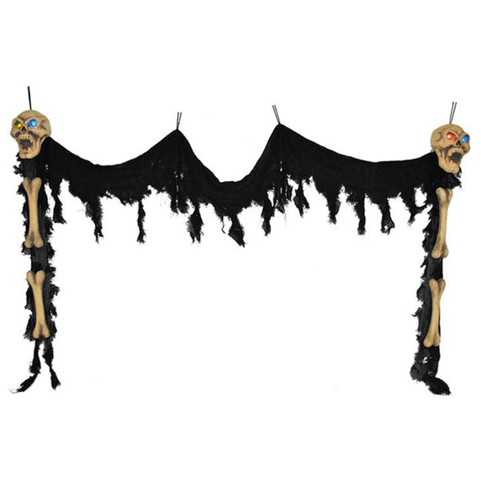 Türdekoration Skelett mit Licht 200 cm | Schwarz