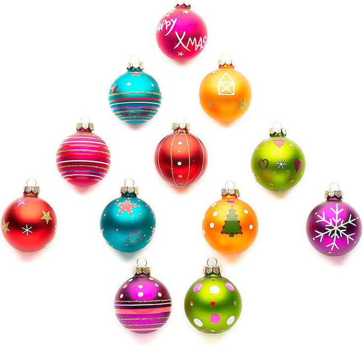 Weihnachtskugeln Happy Xmas | Ø 6 cm | 12 Stück | Glas | Bunte Christbaumkugeln