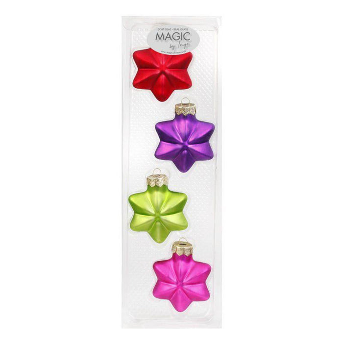 Weihnachtssterne Happy Xmas | Ø 6 cm | 4 Stück | Glas | Bunte Sterne