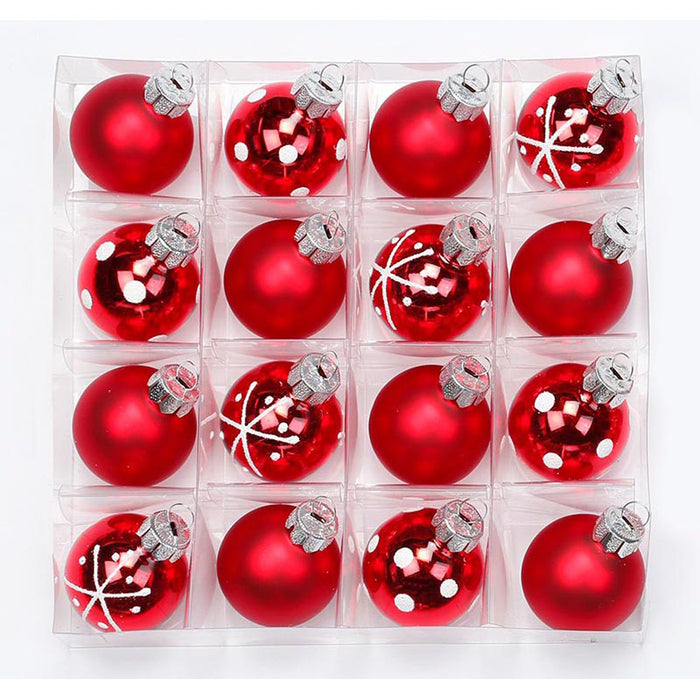 Inge-Glas Weihnachtskugeln Merry Red | Ø 3 cm | 16 Stück | Glas | Rot mit weißem Dekor | Mini-Christbaumkugeln für festliche Dekoration